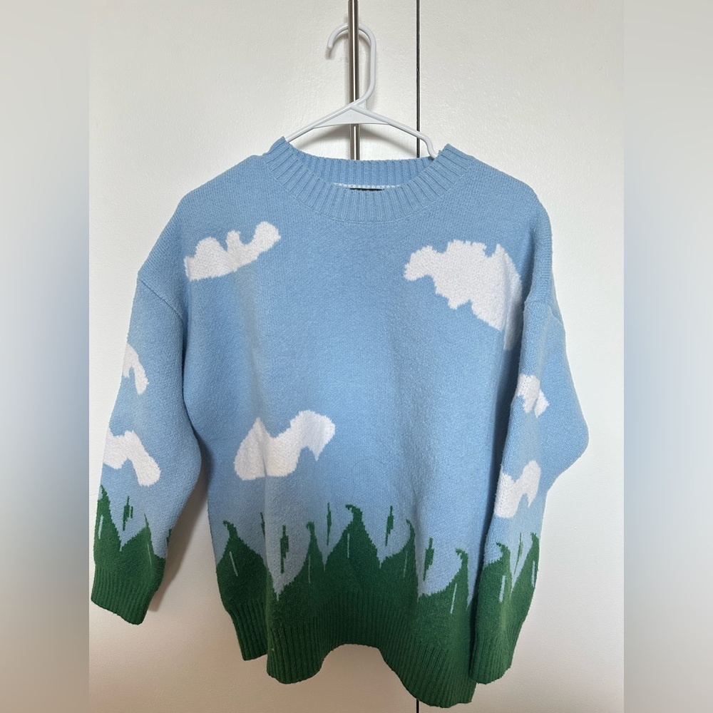 Sky Blue with print sweater, Size S - Barely Used